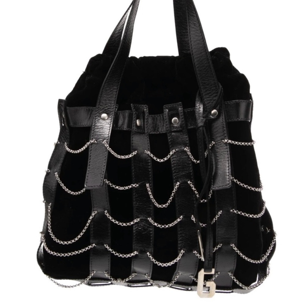 Dolce & Gabbana Velvet Leather Black Chain-Embellished Women's Bag